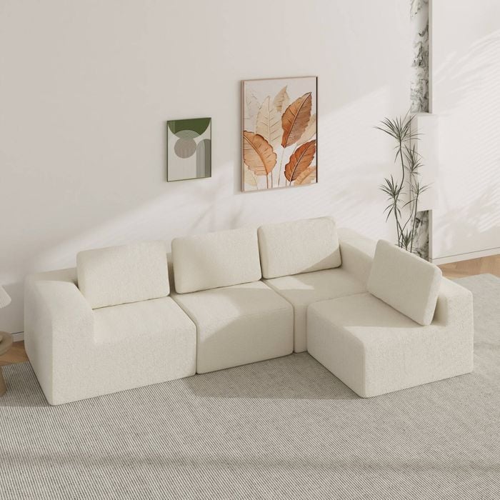 Advwin 340cm 4 Seater Sofa Convertible L Shaped Sofa Chenille Compressed Sofa Modular Couch No Assembly Beige