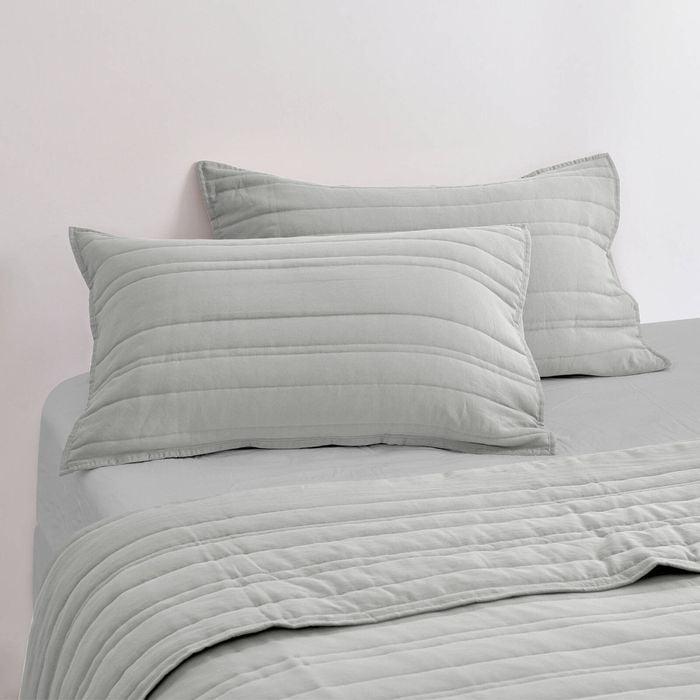 Dreamaker Superfine Washed Microfibre Stripe Quilted Standard Pillowcase Twin Pack Dove Grey