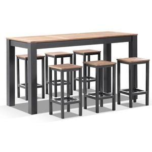 Balmoral 6 Seater Teak Top And Aluminium Alfresco Bar Setting