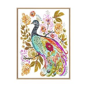 Artey | Sweet Peacock - Framed Canvas - Natural Frame - 120 x 160cm