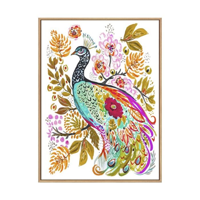 Artey | Sweet Peacock - Framed Canvas - Natural Frame - 120 x 160cm