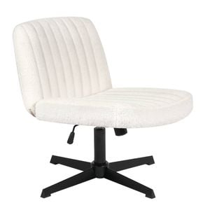 Ufurniture Armless Office Desk Chair with Wide Seat Adjustable Height Swivel Cross Legged Chair White