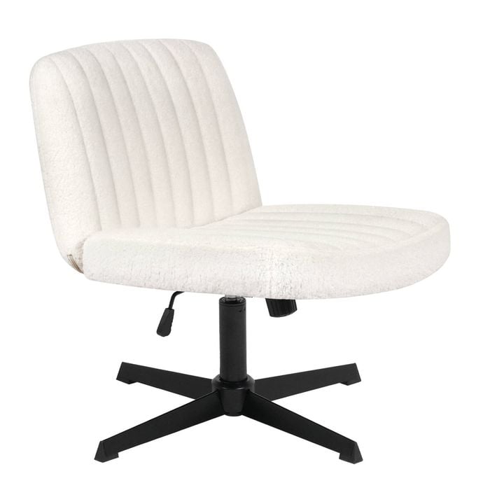 Ufurniture Armless Office Desk Chair with Wide Seat Adjustable Height Swivel Cross Legged Chair White