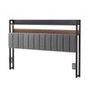 Artiss King Headboard Charging Station Storage LED Light Grey Upholstered