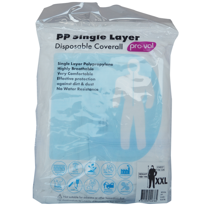Pro-Val PP Single Layer Disposable Coverall - Size XXL