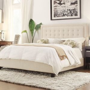 Istyle Jensen Queen Bed Frame Fabric Beige