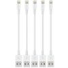 iWill 5 Pack 20cm Short Data Transfer Charger Charging USB Cable Cord for Apple iPhone iPad iPod Bulk White TPE