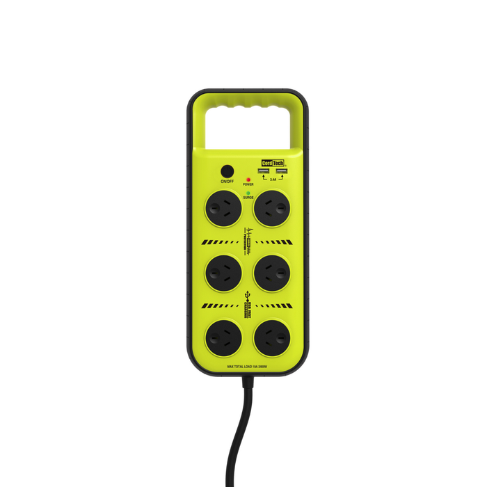Cordtech 6 Outlets USB Workshop Surge Protection Powerboard CT634-WR-3G