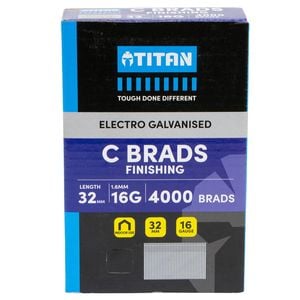 Titan 32 x 1.6mm Electro Galvanised Straight Collated Nail C Brads - 4000 Pack