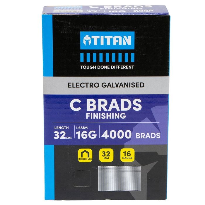Titan 32 x 1.6mm Electro Galvanised Straight Collated Nail C Brads - 4000 Pack