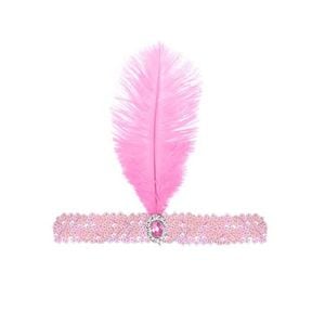 1920s FLAPPER HEADBAND Headpiece Feather Sequin Charleston Costume Gatsby Dance Light Pink