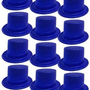 12x GLITTER TOP HAT Fancy Party Plastic Costume Tall Cap Fun Dress Up BULK Blue