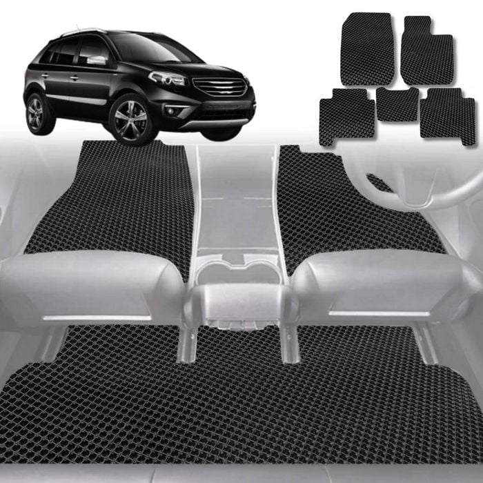 6D Diamond Car Floor Mats for Renault KOLEOS 2016-Current-Full Set-Black-Outback GT
