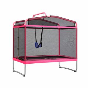 Everfit 6FT Kids Rectangle Trampoline with Enclosure Net Swing Belt 3-in-1 Rebounder Toys Pink
