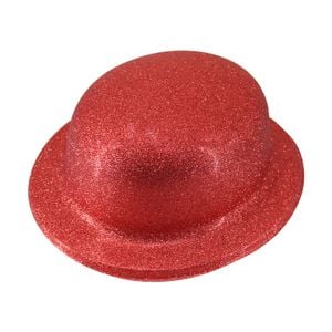 GLITTER BOWLER HAT Fancy Party Plastic Costume Cap Fun Dress Up Sparkle Red
