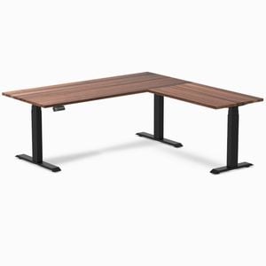 Desky L-Shape Sit to Stand Walnut Hardwood Desk 1800x1750mm Matte Black Height Adjustable Leg