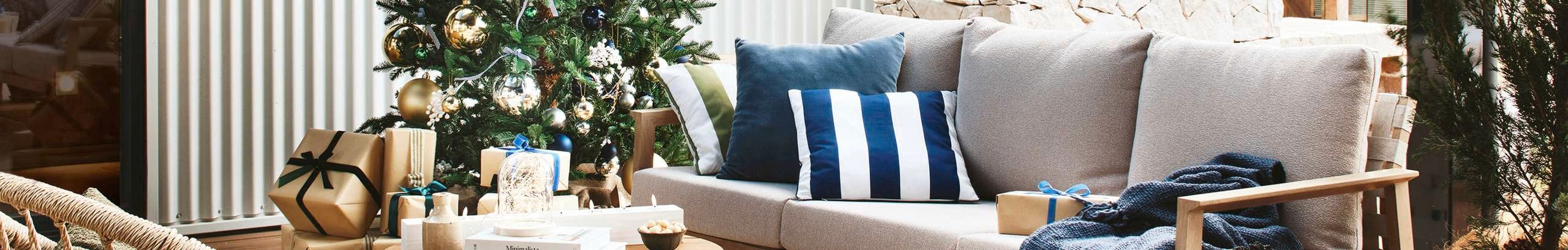 an outdoor living setup for christmas