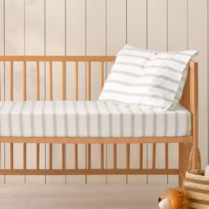 Dreamaker Baby Bask Washed Cotton Yarn Dyed Stripe Fitted Sheet Set Sage Large Cot