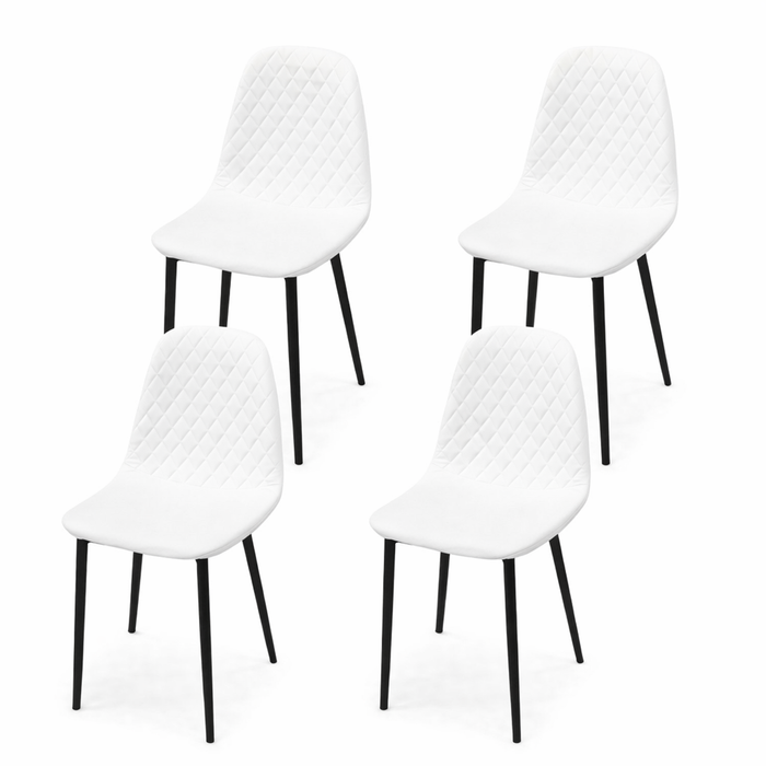 Foret Velvet Dining Chairs Set Of 4 Pure White Quilted Fabric Black Metal Legs