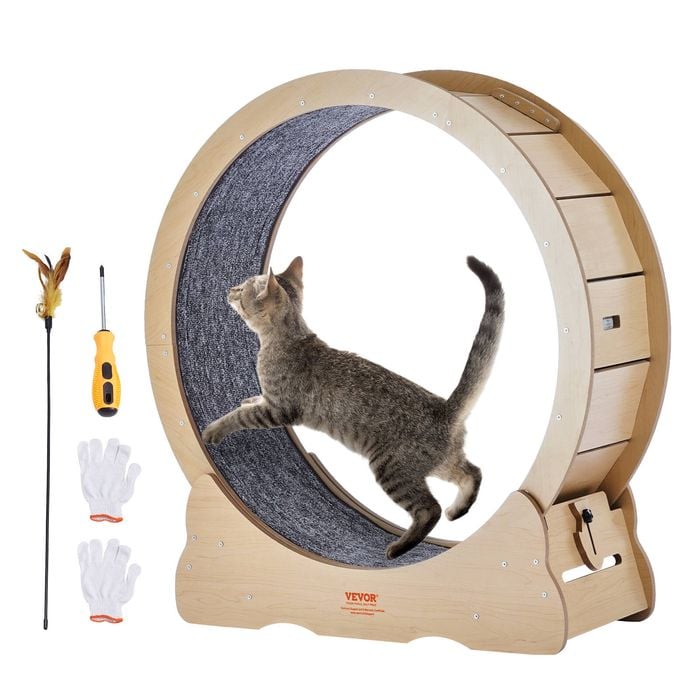 VEVOR 910mm Cat Exercise Wheel Wooden Board with Detachable Carpet for Training