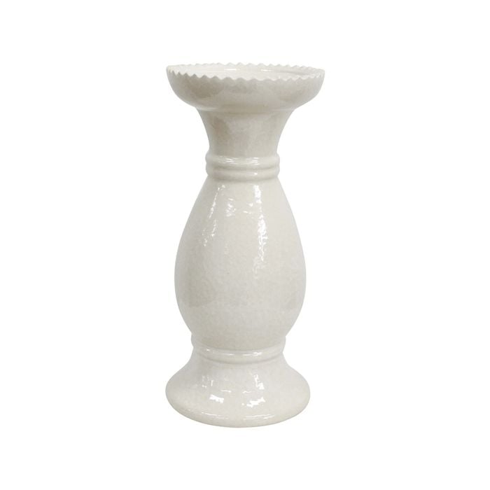 Stoneware Ceramic Lopez 29.5cm Pillar Candle Holder Large - White