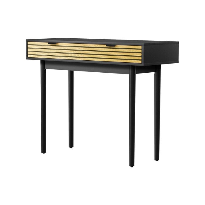 Oikiture Console Table 2 Drawer Wooden&Black