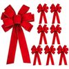 Catzon 8 Pcs Red Bows Velvet Large Christmas Tree Topper Bow