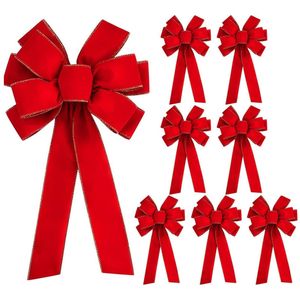 Catzon 8 Pcs Red Bows Velvet Large Christmas Tree Topper Bow