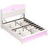 Ufurniture Princess Queen Bed Frame with LED Lights, Charging Station & 4 Drawers Velvet Upholstered Platform Bed Beige