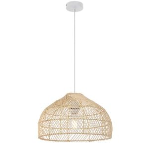 Telbix Frya Contemporary Pendant Hanging Lamp Light Metal Rattan Natural White Matt