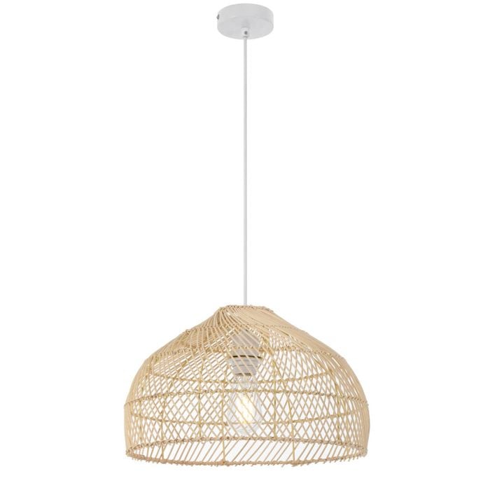 Telbix Frya Contemporary Pendant Hanging Lamp Light Metal Rattan Natural White Matt