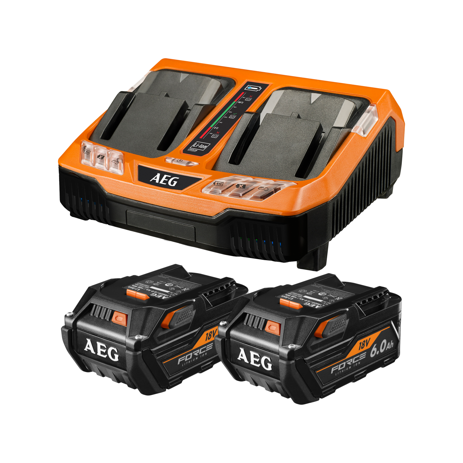 AEG 18V 6.0Ah FORCE Twin Battery Pack & 18V Dual Port Sequential Charger Combo Kit product image