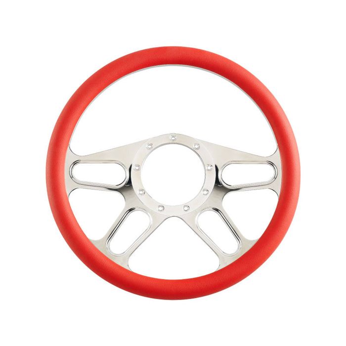Cal Custom 14" Hustler Billet Aluminium Steering Wheel, Red Leather Half-Wrap