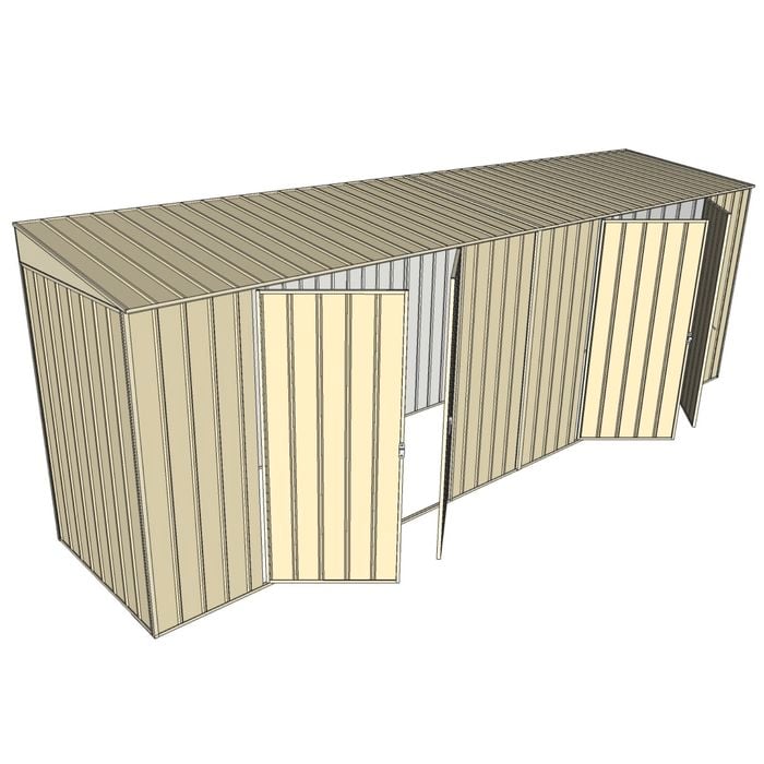 Build-A-Shed 1.2 x 6.0 x 2.0m Skillion Dual Double Hinged Side Doors Shed - Cream