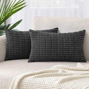 Gioia Casa Boho Corduroy Cushion Covers -  Dark Grey - 30cm x 50cm (Set of 2)