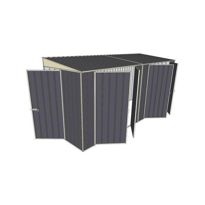 Build-a-Shed 1.5 x 4.5 x 2.0m Tunnel Shed Tunnel Hinged Door Plus Dual Double Hinged Side Door - Grey