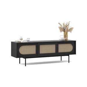 Fenton Woven Rattan 3 Door TV Entertainment Unit in Natural Oak Wood