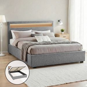 Artiss Bed Frame Queen Size LED Gas Lift Grey COLE