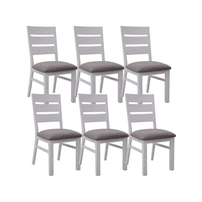 Plumeria Dining Chair Set of 6 Solid Acacia Wood Dining Furniture - White Brush