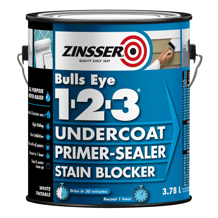 Zinsser 3.78L White Bulls Eye Primer Undercoat Sealer And Stain Blocker