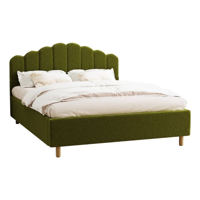 Oikiture Bed Frame Queen Size Green Boucle