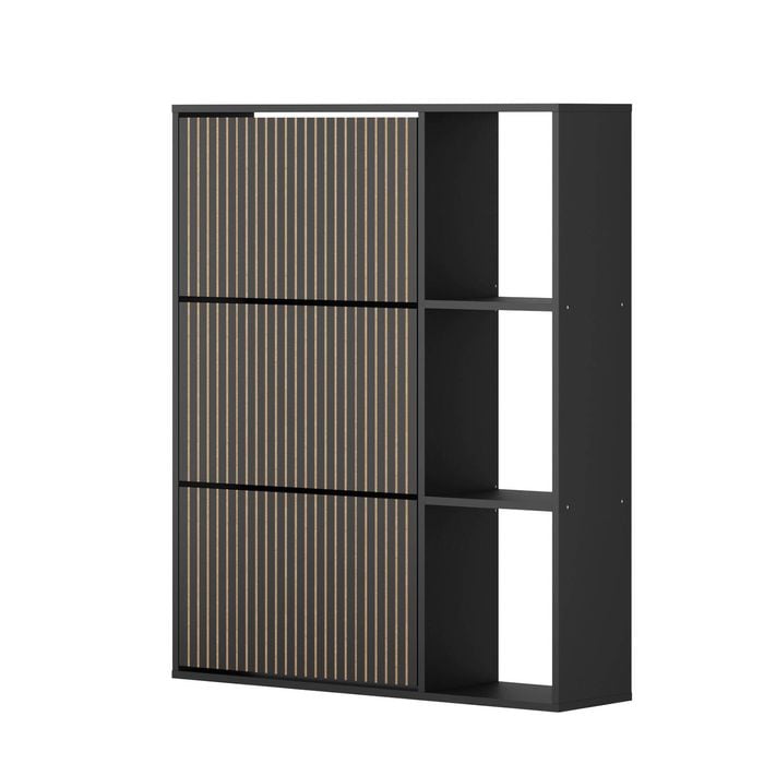 Oikiture Shoe Rack Storage Cabinet with Display Shelves Organiser Black