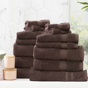 14pc Renee Taylor Stella 650gsm Super Soft Bamboo Cotton Towel Set Cocoa