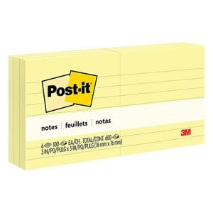 Post-it Notes Lined 76x76mm (6pk) (Yellow)