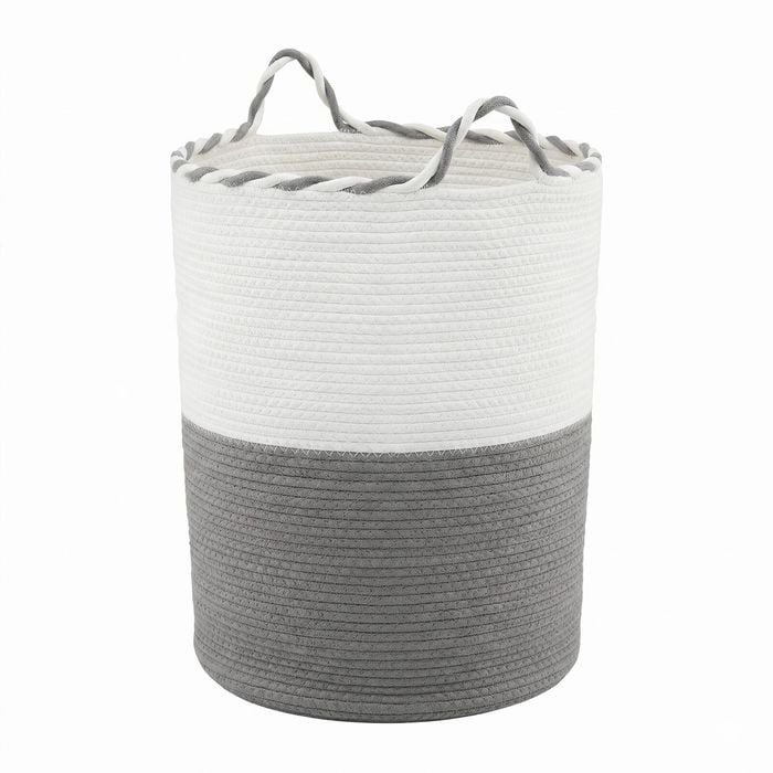 Artiss Woven Laundry Basket With Handles Cotton Rope Foldable White & Grey