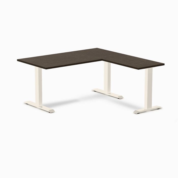 Desky Fixed Height Bamboo L-Shape Office Desk Wheat Frame 150x155cm - Dark Bamboo