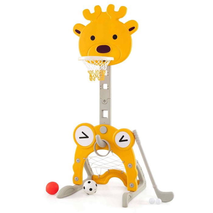 Costway Basketball Hoop 4in1 Kid Activity Soccer Goal Golf Toss-Yellow