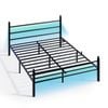 Ufurniture Metal Bed Frame with Headboard and Footboard with LED Lights and Charging Station Double Black