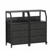 Advwin 2xbedside Table With Charging Station, 3-drawer Fabric Nightstand With Storage Shelf, Black