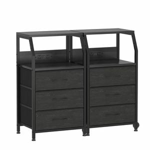 Advwin 2xbedside Table With Charging Station, 3-drawer Fabric Nightstand With Storage Shelf, Black